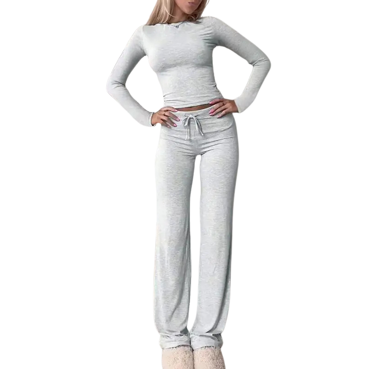 CECILY™ – Slim Fit Long Sleeve Crop Tee & Pants Matching Set