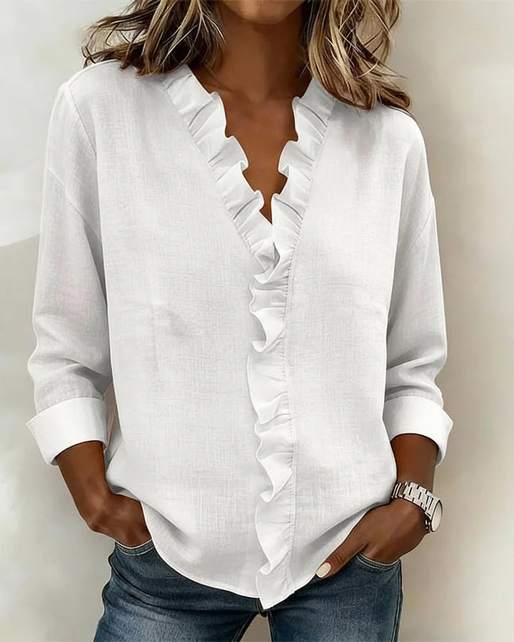 Delilah - Ruffled V-Neck Blouse