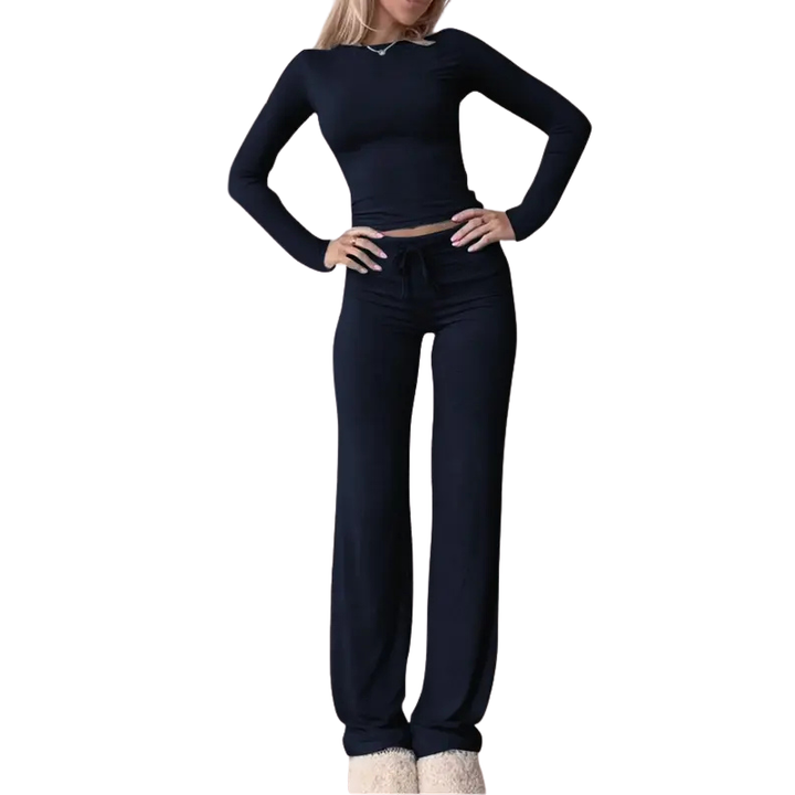 CECILY™ – Slim Fit Long Sleeve Crop Tee & Pants Matching Set