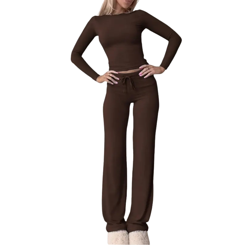 CECILY™ – Slim Fit Long Sleeve Crop Tee & Pants Matching Set